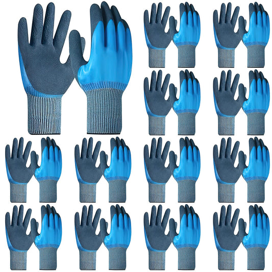 12 Pairs Waterproof Work Gloves, Double Coated Working Gloves Non-slip Working Gloves Bulk, Work Gloves with Grip for Gardening Car Cleaning Fishing