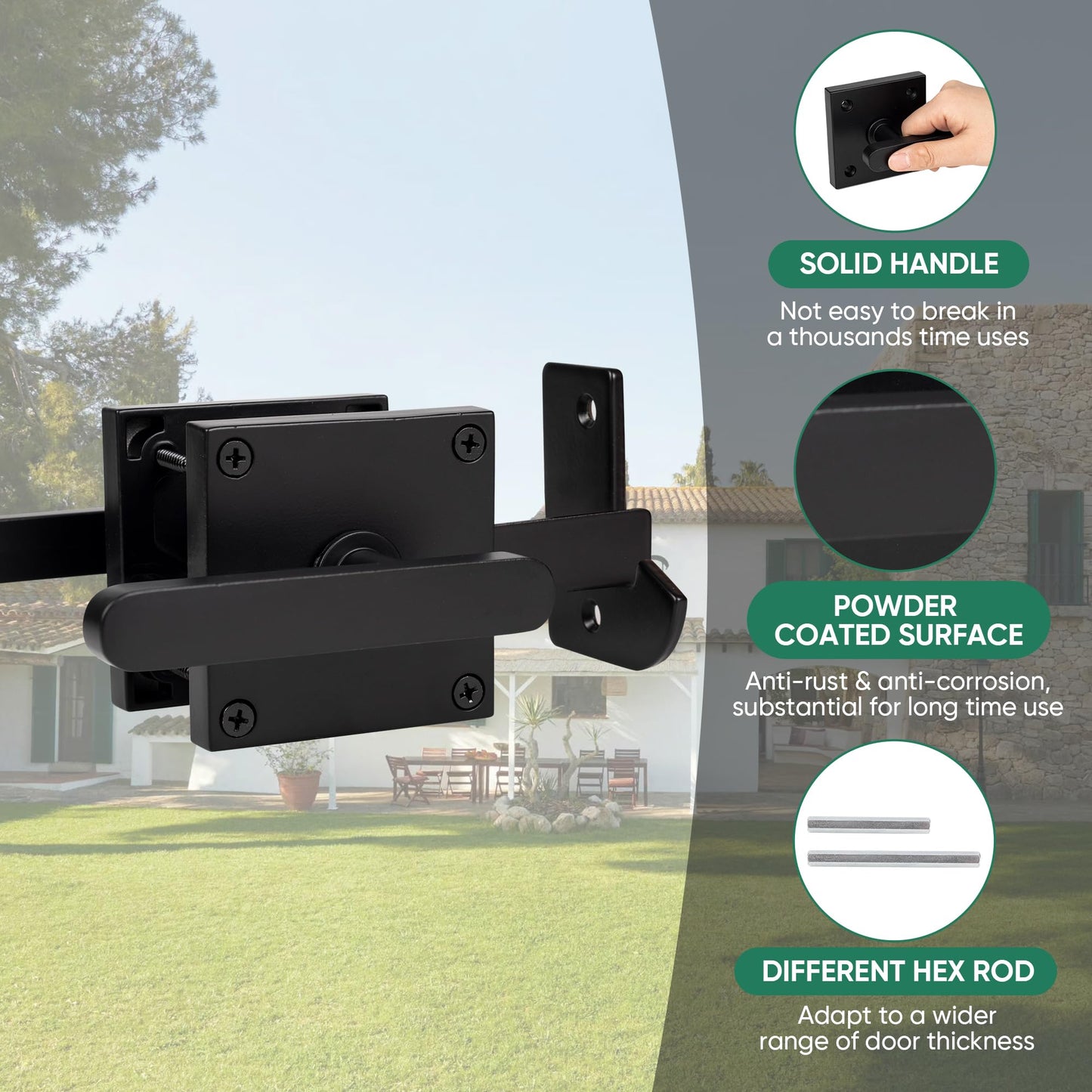 JUBEST Double Side Gate Latch, Heavy Duty Swinging Door Latch Gate Hardware for Outdoor Fence, Wooden Gates, Pool Gate, Backyard, Garden