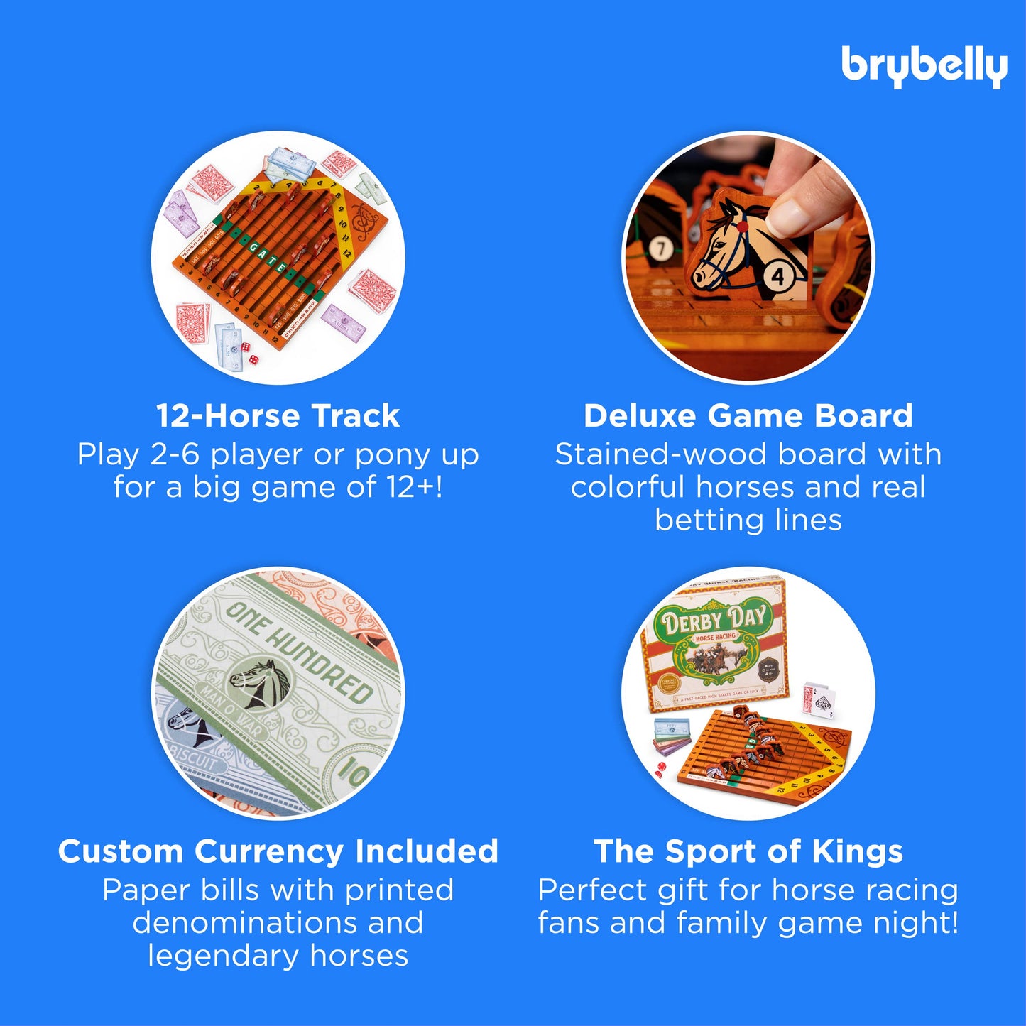 Brybelly Derby Day | Horse Racing Board Game | Family and Adult Vintage Race Game Great for Parties and Low-Stakes Gambling | Includes Game Board, Deck of Cards, Pair of Dice and Paper Currency