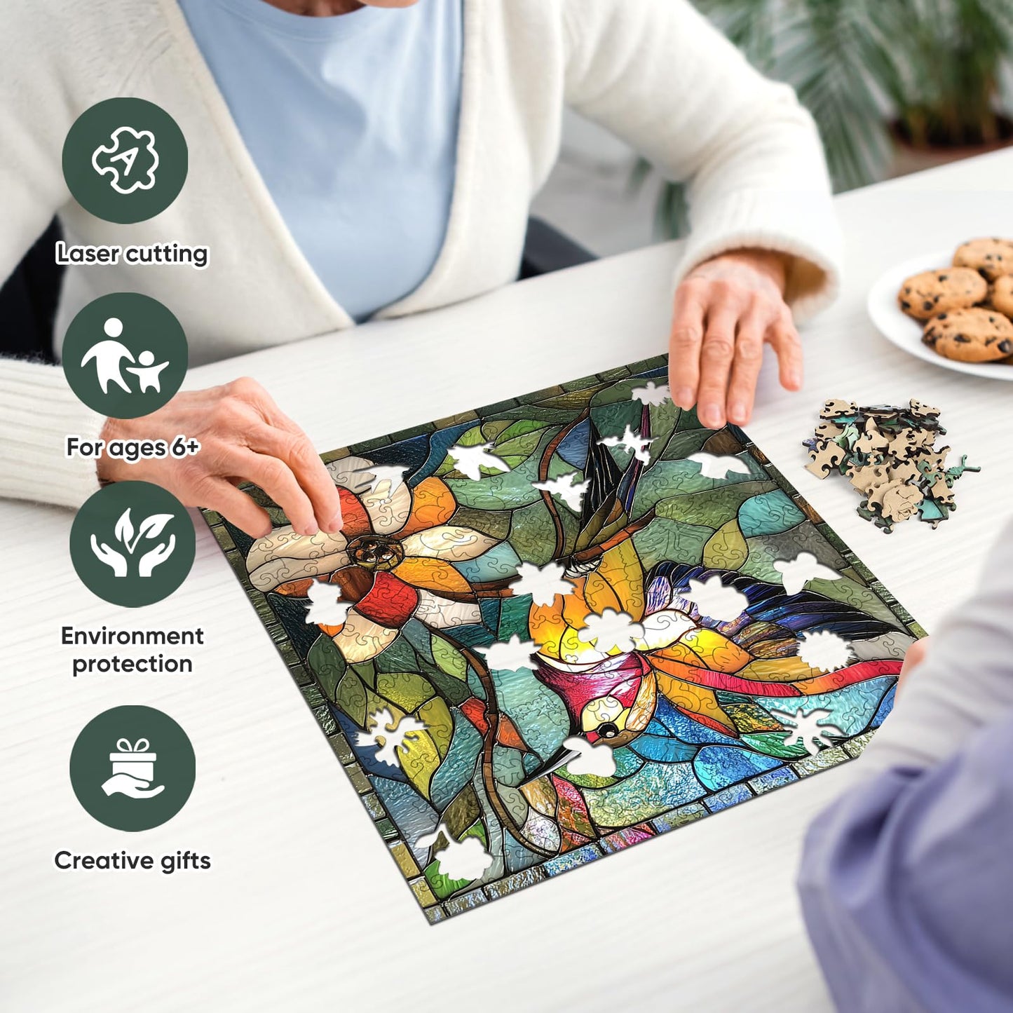 Qiuenisray Wooden Puzzles for Adults 500 Pieces, Hummingbird Flower Jigsaw Puzzles, Unique Shape Adult Puzzles, Irregular Christmas Thanksgiving Gifts for Family Friend(15.9 * 15.9 in)