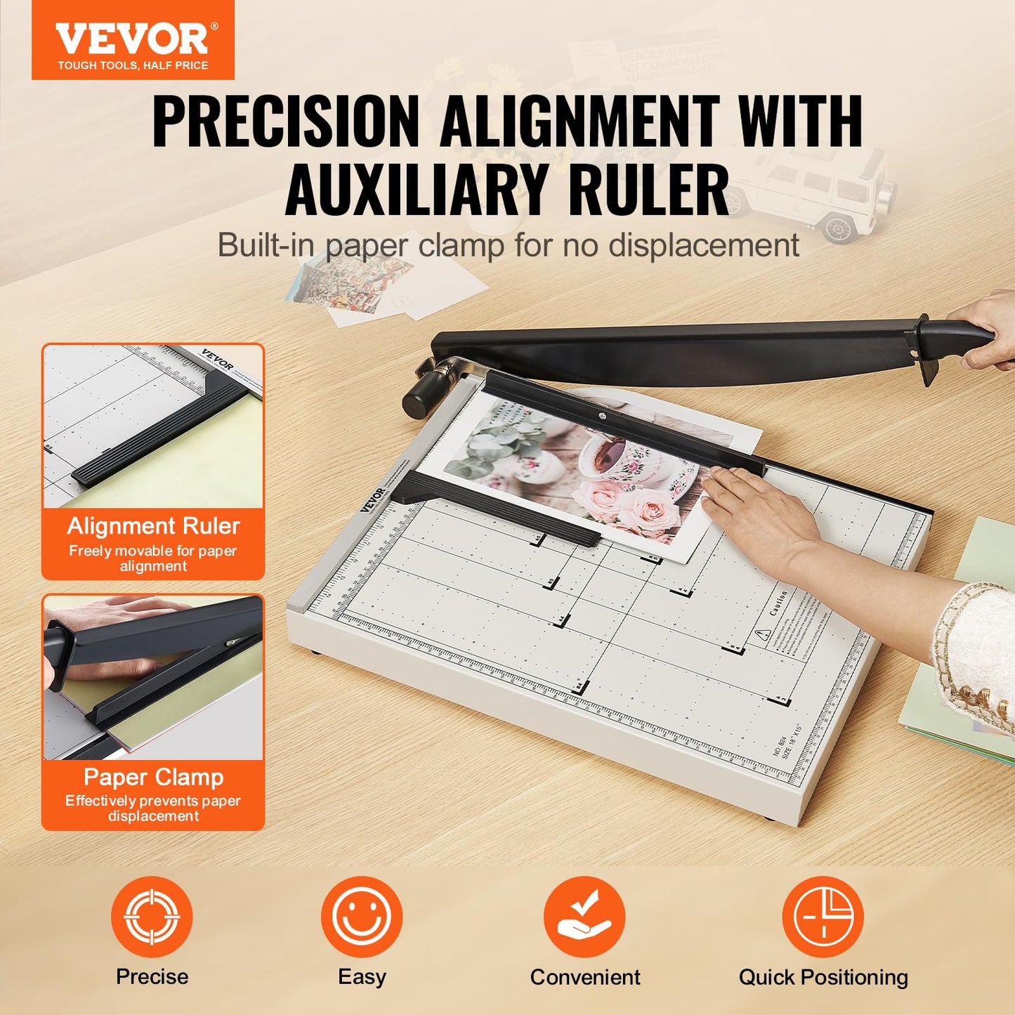 VEVOR Paper Cutter, Guillotine Trimmer, 18" Cut Length, 15 Sheets Capacity, Heavy Duty Guillotine Paper Cutter with Guard Rail/Blade Lock for Cardstock/Cardboard, Paper Trimmer for Home Office School