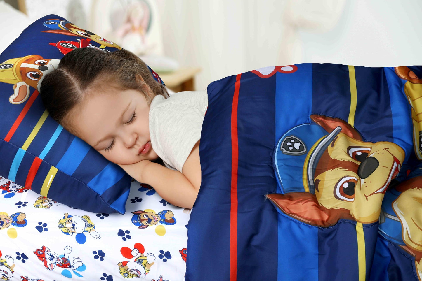 EXPRESSIONS Paw Patrol Toddler Bedding Set (3 Piece Set, Fits Standard Crib Mattress) Includes Microfiber Reversible Comforter, Fitted Sheet, Pillowcase for Kids (Official Paw Patrol Product)