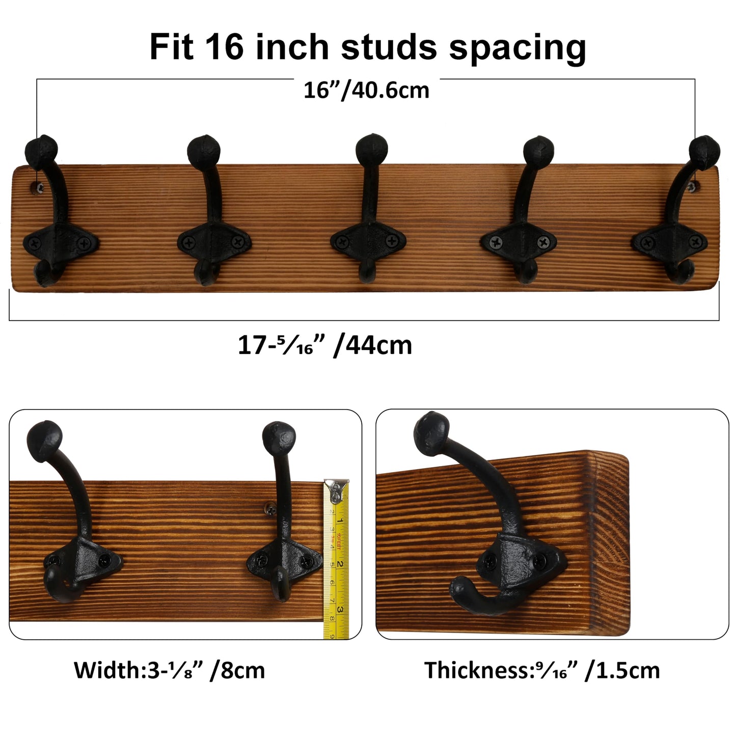 WEBI Rustic Coat Rack Wall Mount,5 Cast Iron Coat Hooks Wall Mounted,Heavy Duty Antique Vintage Hooks for Hanging Coats,Jacket,Clothes,Brown
