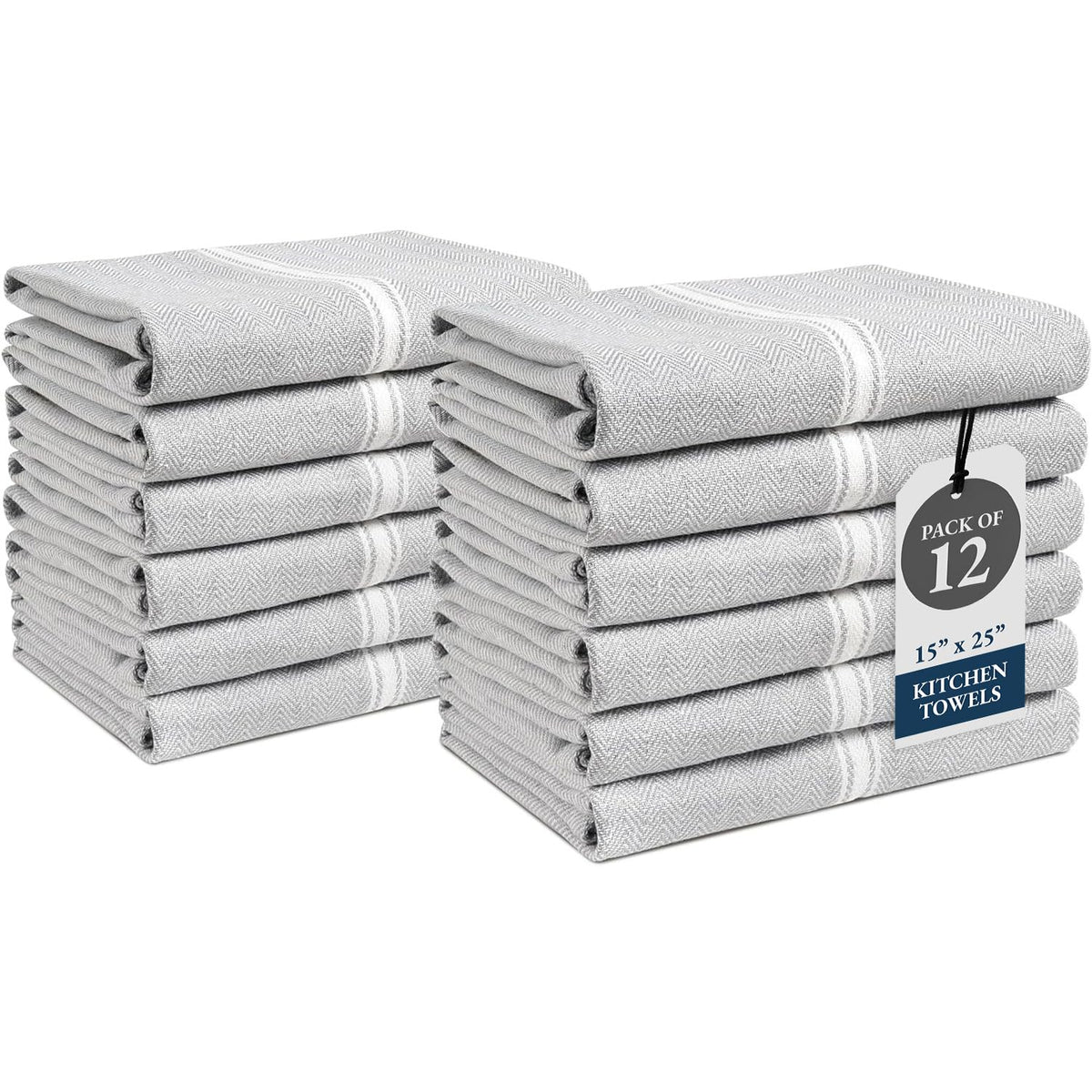 Kitchen Towel Set - 100% Cotton Kitchen Towels, Reusable Dish Cloths, Grey Dish Towels for Kitchen, Soft Absorbent Tea Towels, Durable Kitchen Hand Towels, 14” x 25” Kitchen Dish Towels - 12 Pack