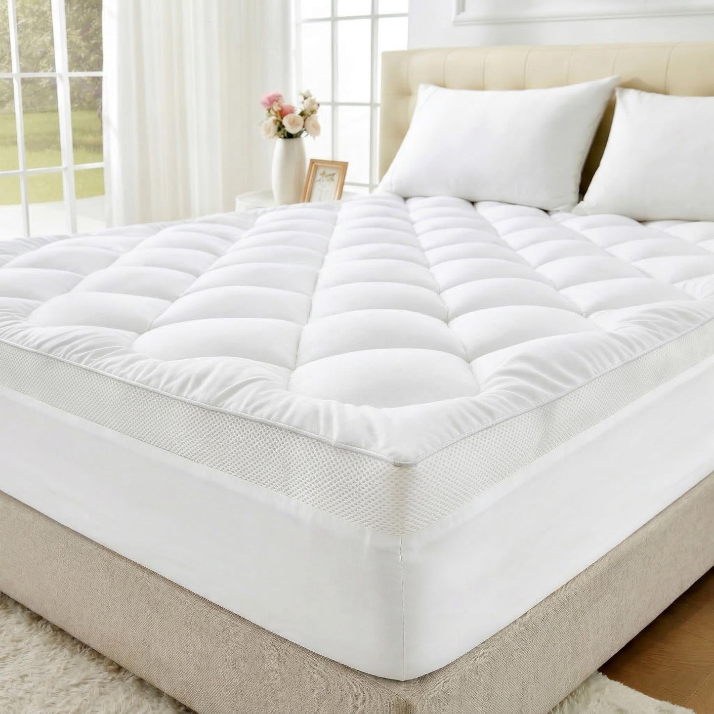 Puredown® 3 Inch Memory Foam Mattress Topper Twin Size, Fluffy Quilted Mattress Pad with Shredded Memory Foam & Polyester Fill, Breathable Soft Support for Back Pain Relief