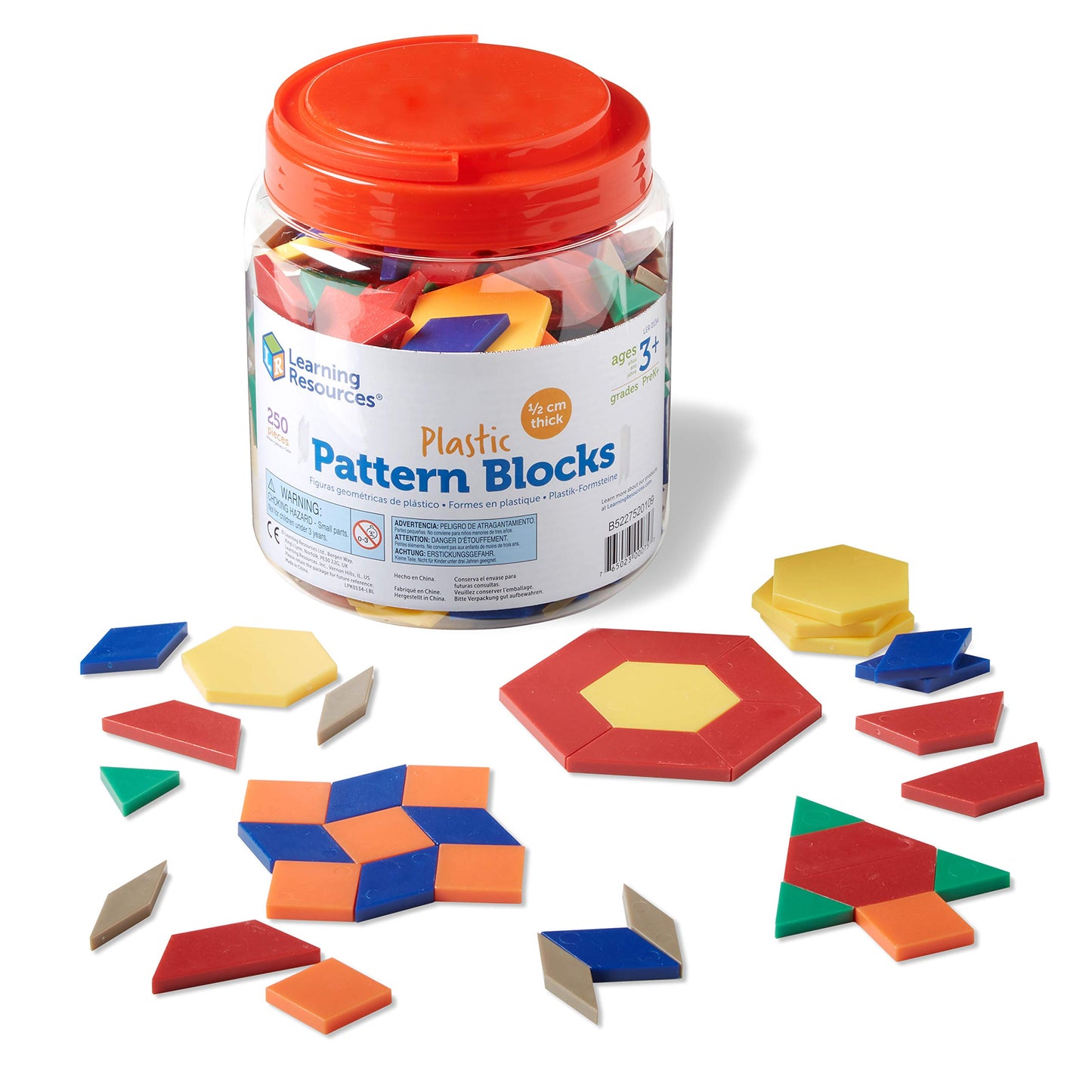 Learning Resources LER0134 Plastic Pattern Blocks, Shape Recognition, Early Math Skills, Set of 250, Ages 4+