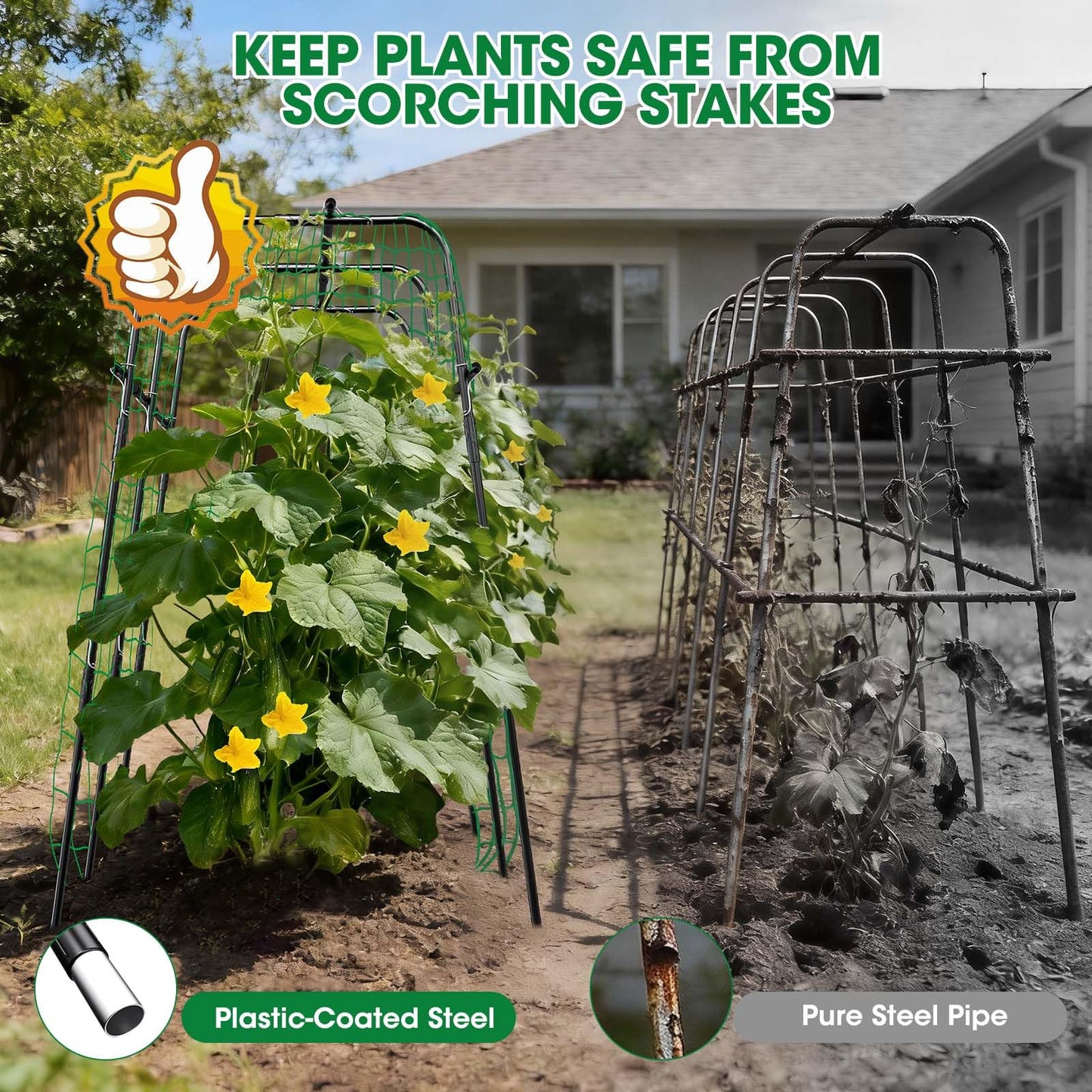 Cucumber Trellis for Garden, 48''×48''×15.7'' U-Frame Garden Trellis for Climbing Plants, Vegetable, Flower, Fruits, Vine; Arch Plant Support with Nylon Netting for Garden Outdoor