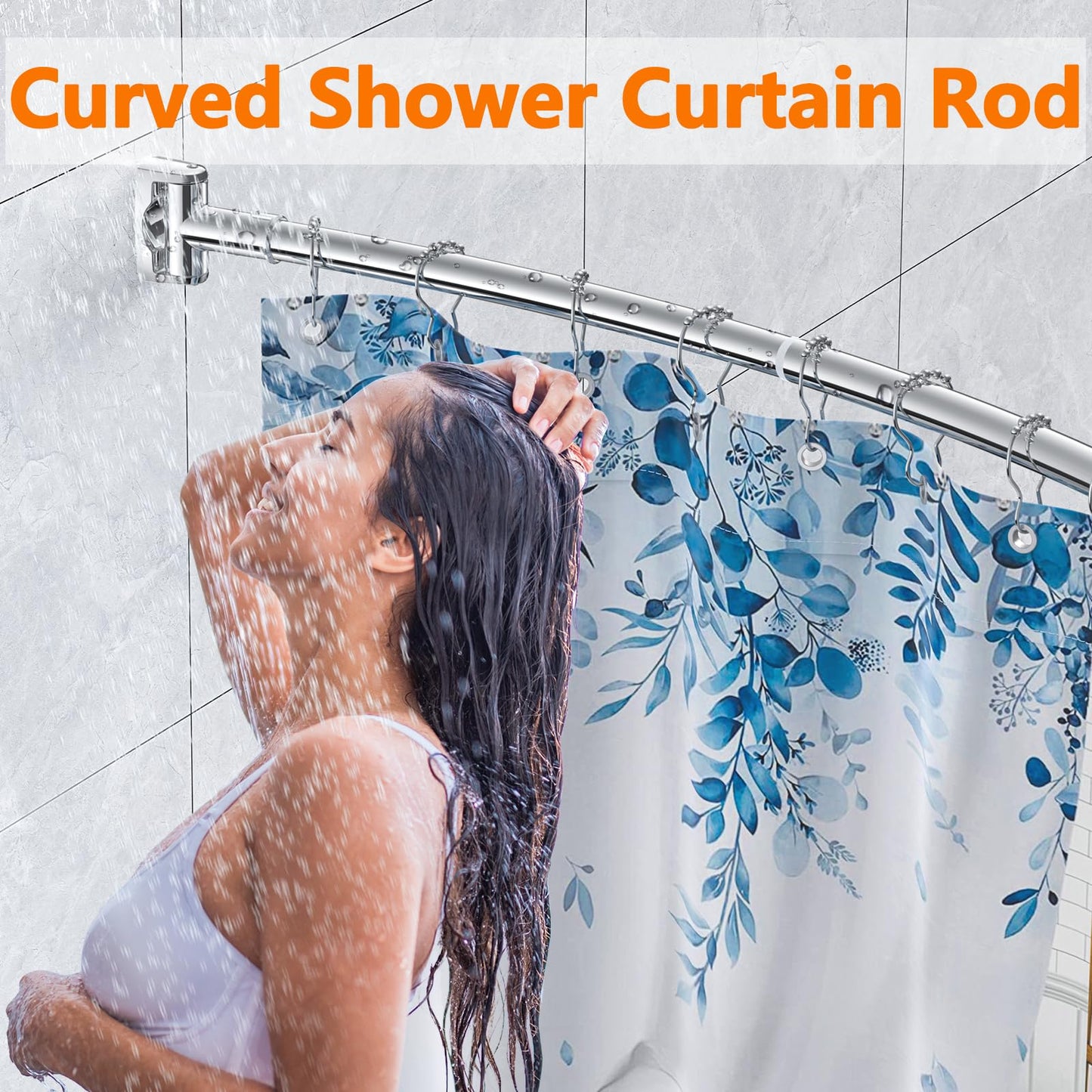 Curved Shower Curtain Rod, Adjustable 45-72 Inches Curved Shower Rod, Rustproof Shower Curtain Rod, Never Fall Telescoping Design for Bathroom, Silver, Need to Drill