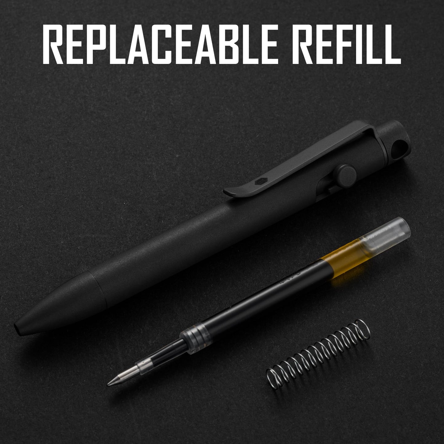 KeyUnity KP03BK Bolt Action Pen with Clip, Titanium Alloy EDC Pocket Pen Retractable Metal Ballpoint Pen for Everyday Carry