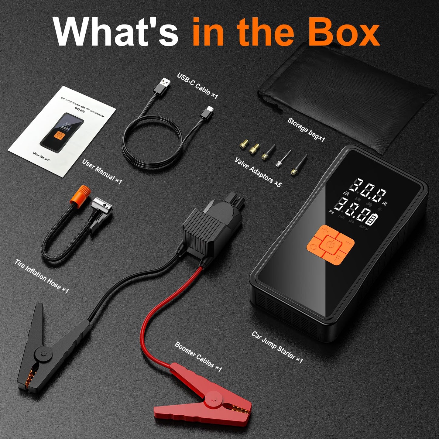 Preciva 8000mAh Jump Starter - 8000A Peak Car Battery Charger with Smart Air Compressor (150PSI), Tire Repair Kit, Power Bank, Digital Gauge & LED Emergency Light for Car, Truck, Motorcycle