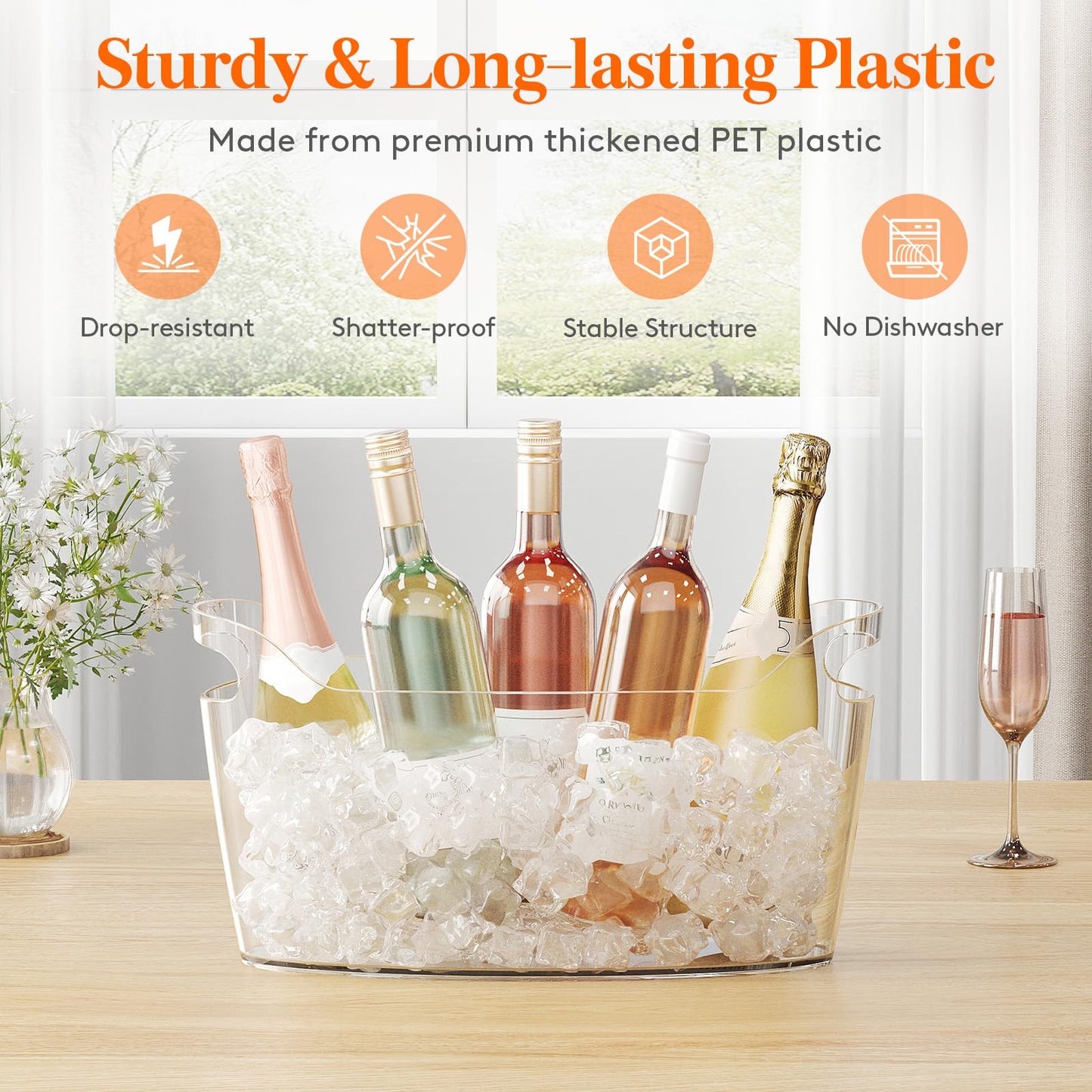 Lifewit 6.5L Large Bottle Ice Bucket Wine Bottle Cooler with Spoon, Portable Ice Bucket for Champagne, Cocktails, Beer, Drinks 38×18×20cm/15x7x8, Set of 2