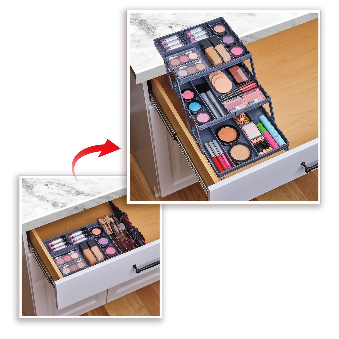 Ontel Smart Drawer Organizer, Multi-Level Jewelry and Cosmetics Storage, Black, 2.65 in