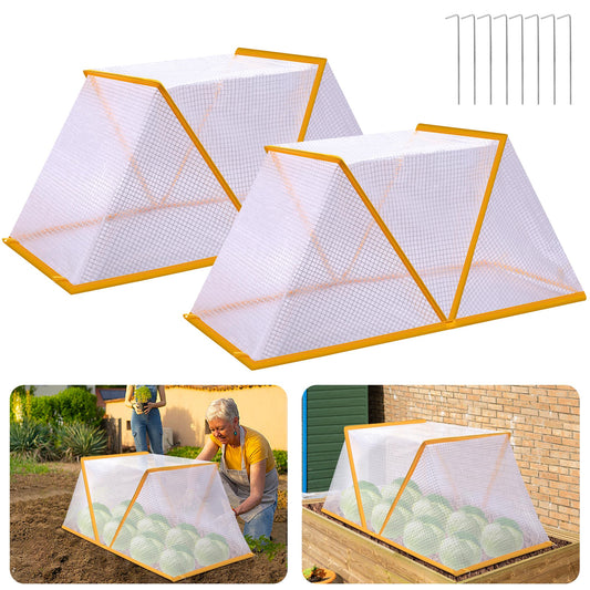 2 Pcs Foldable Garden Row Accelerator Plants Cover - 32" X 13" X 14"Garden Covers for Raised Beds - PVC Plant Net Cage Guard Greenhouse Cover with Ground Nails for Vegetables Fruits Seedlings Flowers