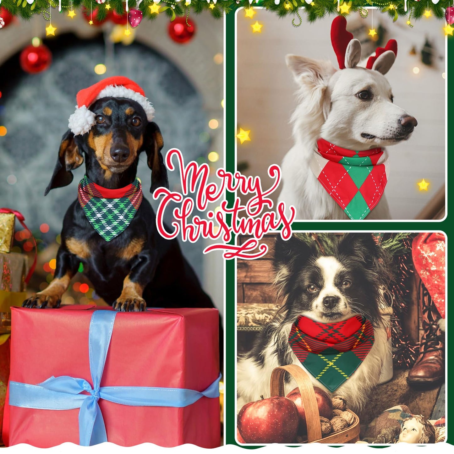 Sanwuta 60 Pcs Christmas Plaid Dog Bandanas Bulk Holiday Dog Scarf Bibs Puppy Bandanas Adjustable Washable Kerchief Pet Costume Accessories Grooming Supplies for Small to Medium Cats Dogs