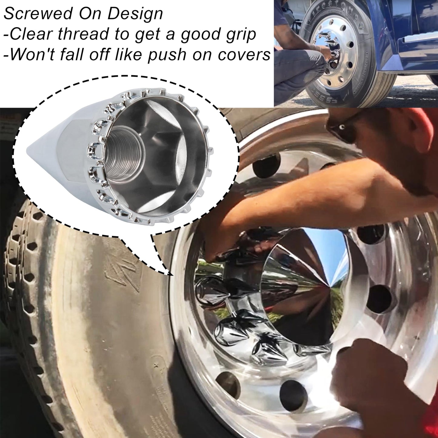 Semi Truck Lug Nut Covers Spike 33mm, Chrome Thread On Spiked Wheel Lug Nuts Covers, 33mm x 4-3/4" Screw-on ABS Plastic Lug Nuts Cover for Trailers(20 Pack)