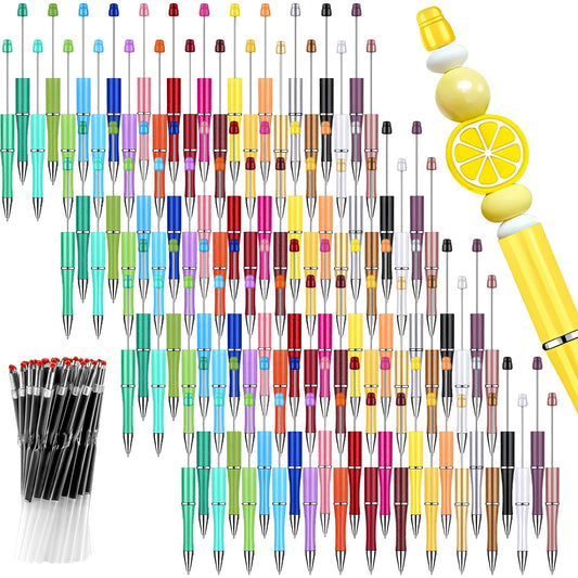 200 PCS DIY Beadable Pens Kit, 100 Plastic Beaded Ballpoint Pens with 100 Refills, Creative DIY Assorted Cute Pen for Making Gift Students Teacher, Rollerball Pen Office School Supplies