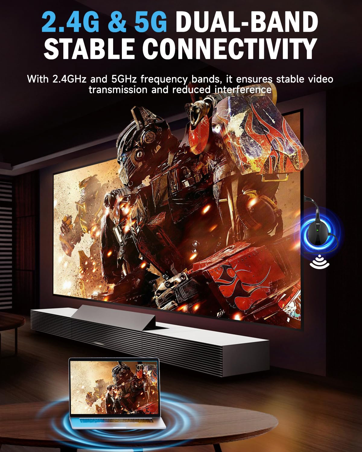 AIMIBO 4K Wireless Display Adapter 5G for Smartphone Tablet Laptop to HDTV Monitor Projector - 3 Mirroring Ways, Wireless & Wired HDMI Dongle for iOS Android Windows Mac Support Airplay DLNA Miracast