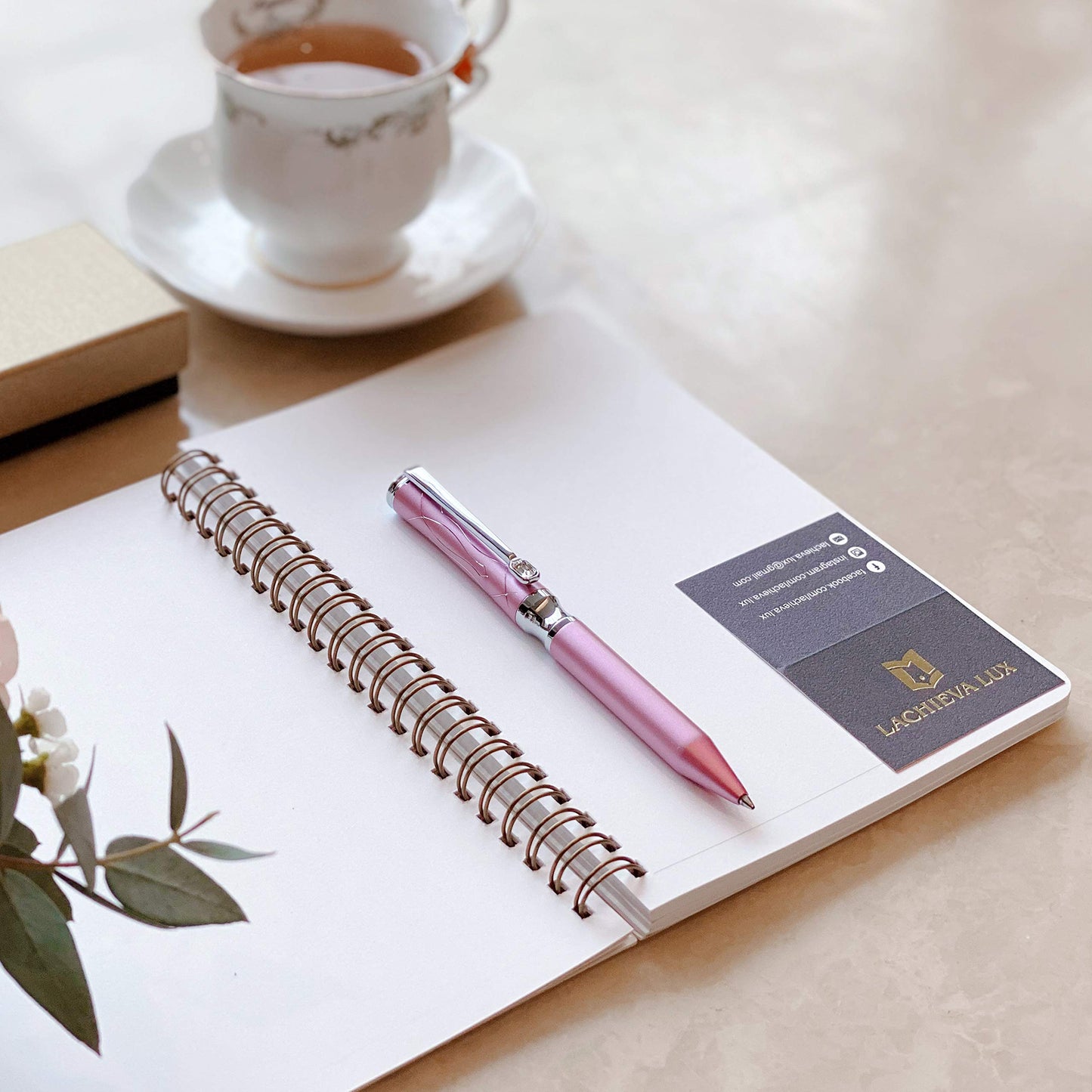LACHIEVA LUX Nice Elegant Crystal Executive Metal Ballpoint Pen with German-made Refills, Luxury High end Writing Instruments for women-pink