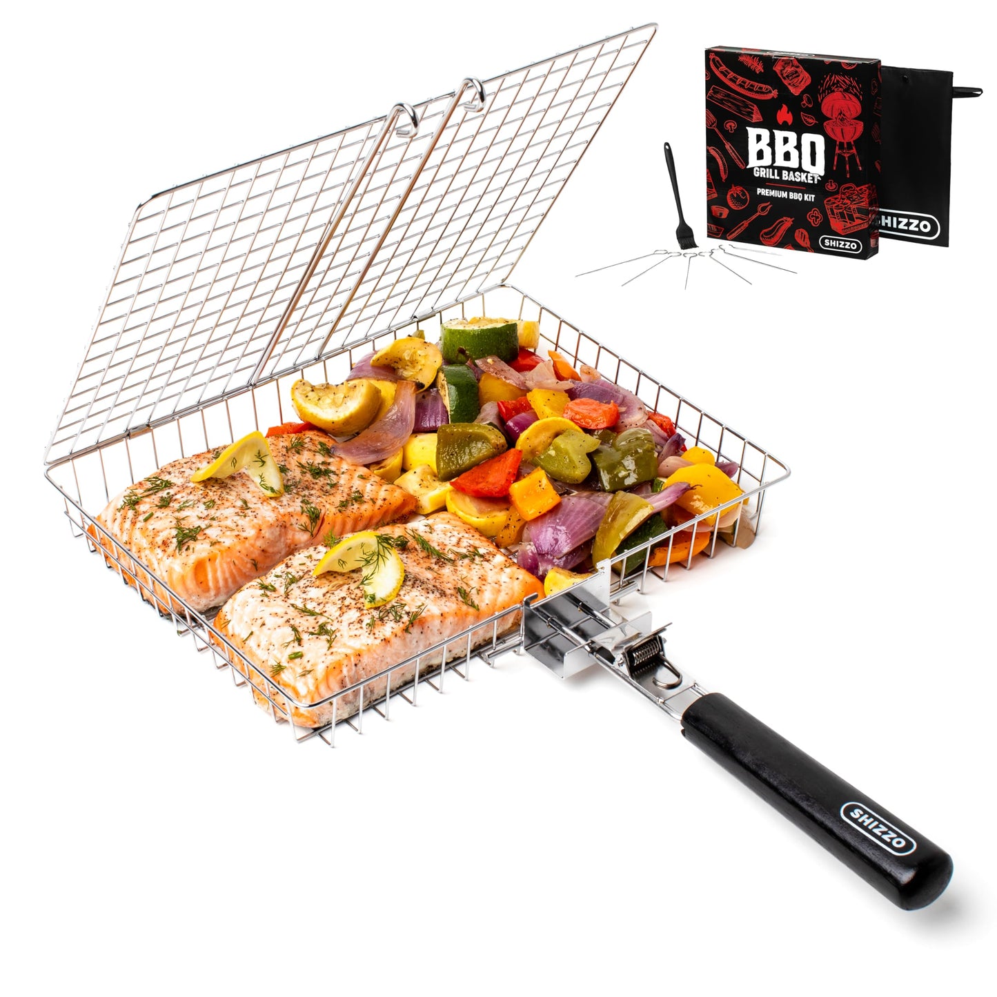 SHIZZO Grill Basket Value Set, Barbecue BBQ Grilling Basket , Stainless Steel Large Folding Grilling baskets With Handle, Portable Outdoor Camping BBQ Rack for Fish, Shrimp, Vegetables, Barbeque Griller Cooking Accessories, Gift, Gifts for father, dad, hu