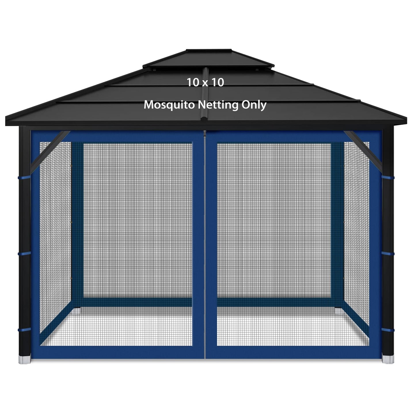 Gazebo Replacement Mosquito Netting Outdoor Universal Gazebo Canopy 4-Panels Screen Sidewalls with Zipper for Patio Garden (Navy Blue, 10x10)