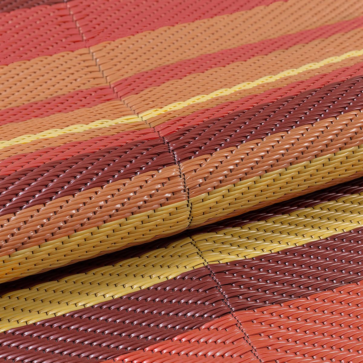 WondRg Outdoor Rug Patio Mat 6x9 Waterproof Plastic Straw Red Orange Stripe Tapis Exterieur for Camping Picnic Deck Washable Outside Carpet Balcony Backyard Porch RV Portable Reversible Lightweight