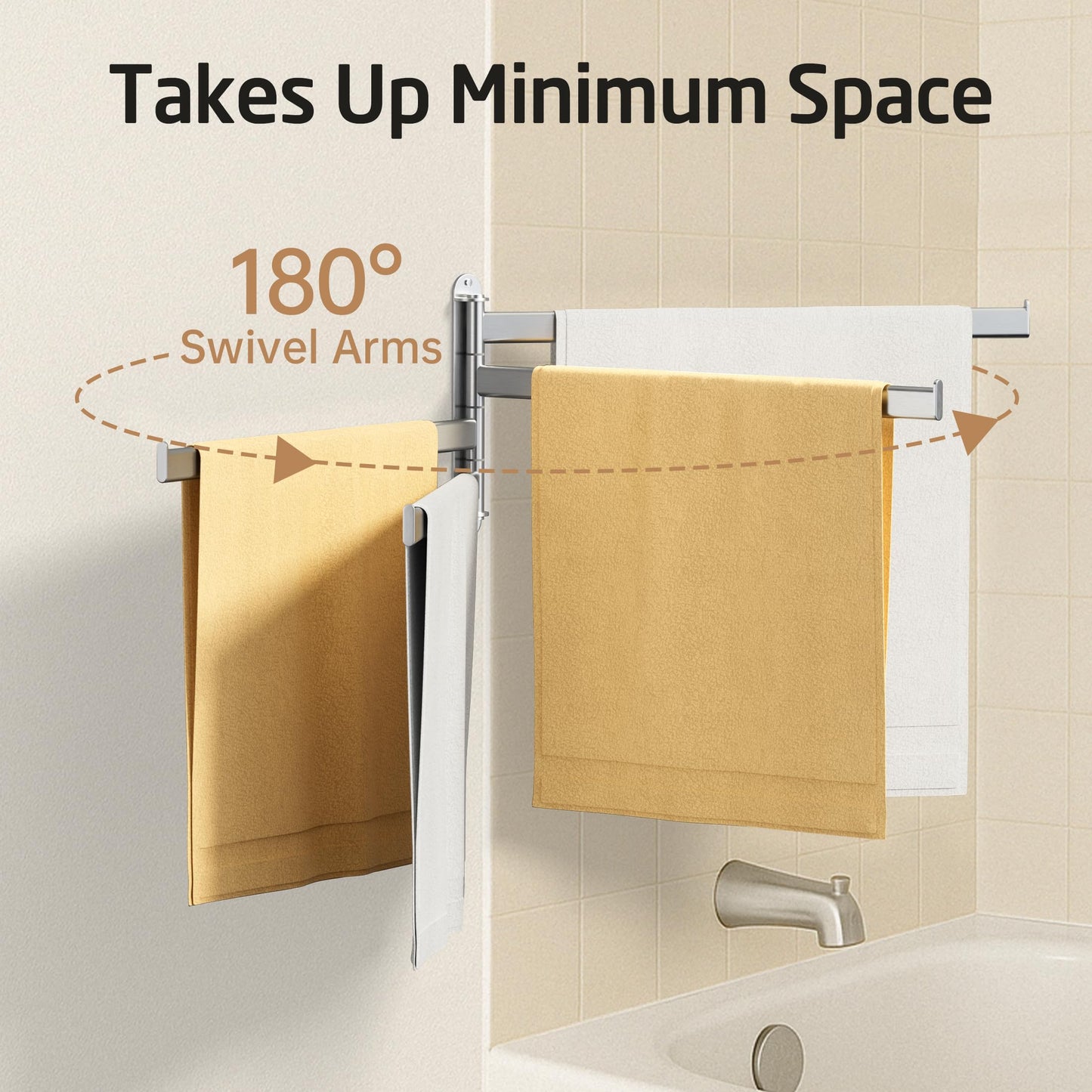 KES Swivel Towel Rack, 19.5" Extra Long Towel Rack Wall Mounted 4 Arm, Swing Out Towel Holder, SUS304 Stainless Steel Brushed Finish, A2104S4L50-2