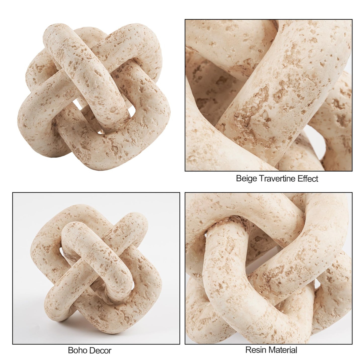 DN DECONATION 3 Link Knot Decor, Beige Travertine Coffee Table Decoration, Boho Chain Link Decor, Modern Shelf Entryway Objects for Home Living Room Farmhouse Bedroom Inspired Aesthetic Art