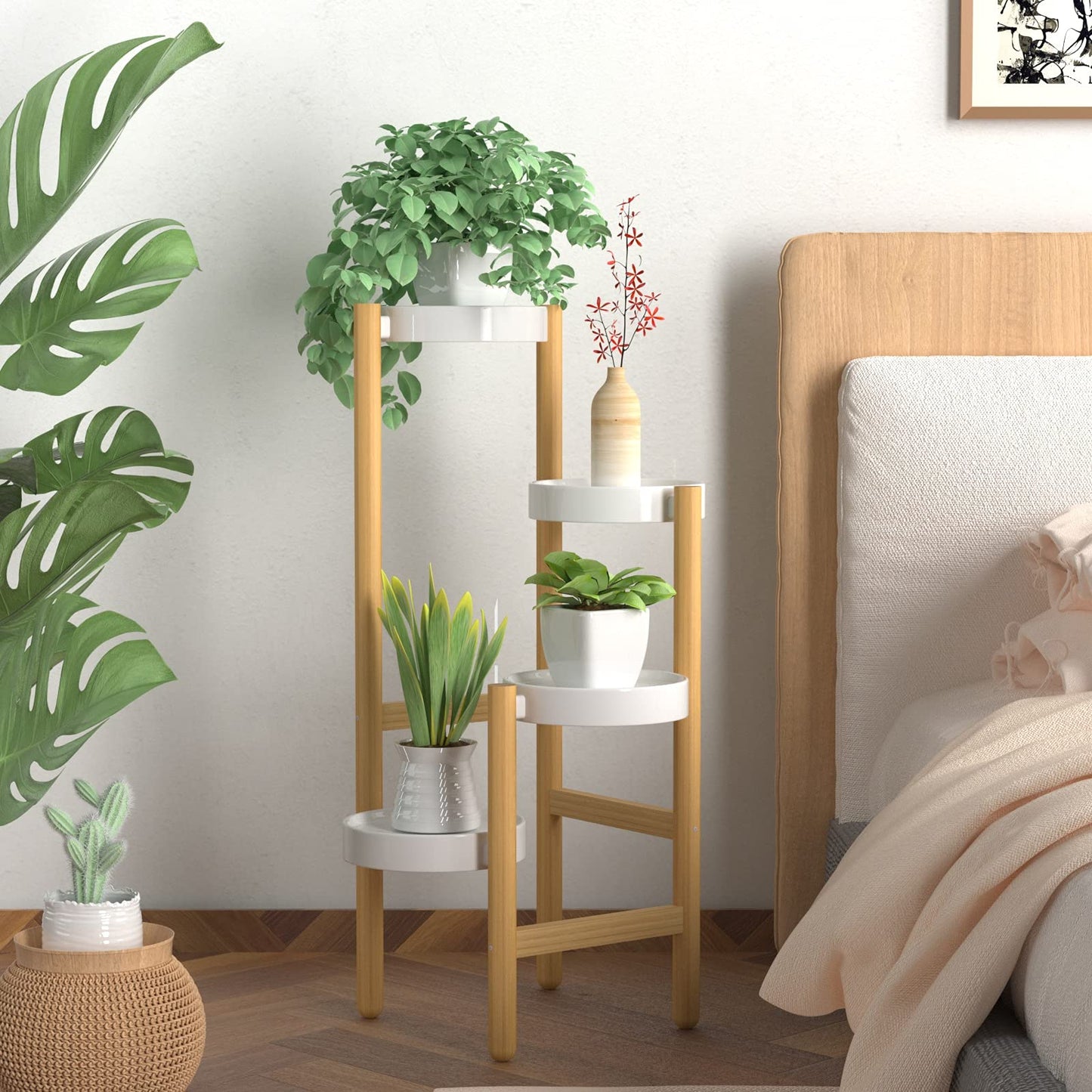 Wisuce Bamboo Plant Stands Indoor, 4 Tiered Tall Corner Plant Stand Holder Multiple Shelf Flower Tables for Garden Indoor Home (4 Tier)