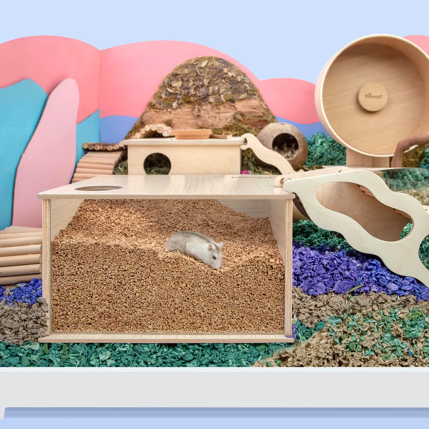 Niteangel Visible Hamster Digging Box for Syrian Dwarf Roborovski Campbell Hamsters Gerbils Mice Lemmings Degus or Other Small-Sized Pets (Burlywood)