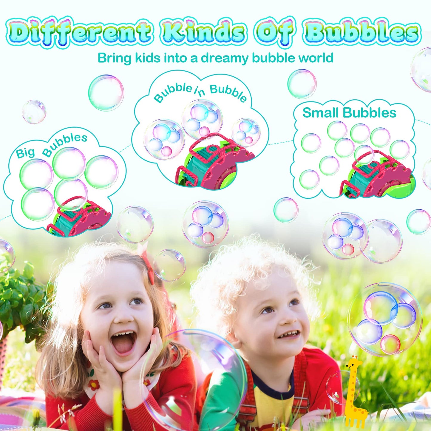 Bubble Machine for Toddlers Kids & Pets, with 8oz Safe Solution, Extra Large & Bubbles in Bubble Maker, Children & Pets Dog Toys Gift, Indoor/Outdoor Birthday Wedding Party Bubble Blower