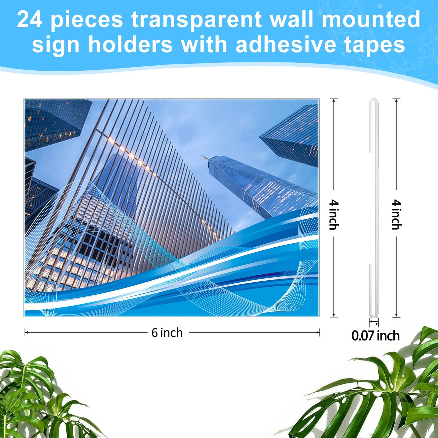 Maitys 24 Pcs Acrylic Sign Holder Clear Wall Mount Frame Plastic Clear Frames Wall Mounted Sign Holder with Adhesive Tape for Office, Home, Store, Restaurant, Picture No Drilling (4 x 6 Inch)