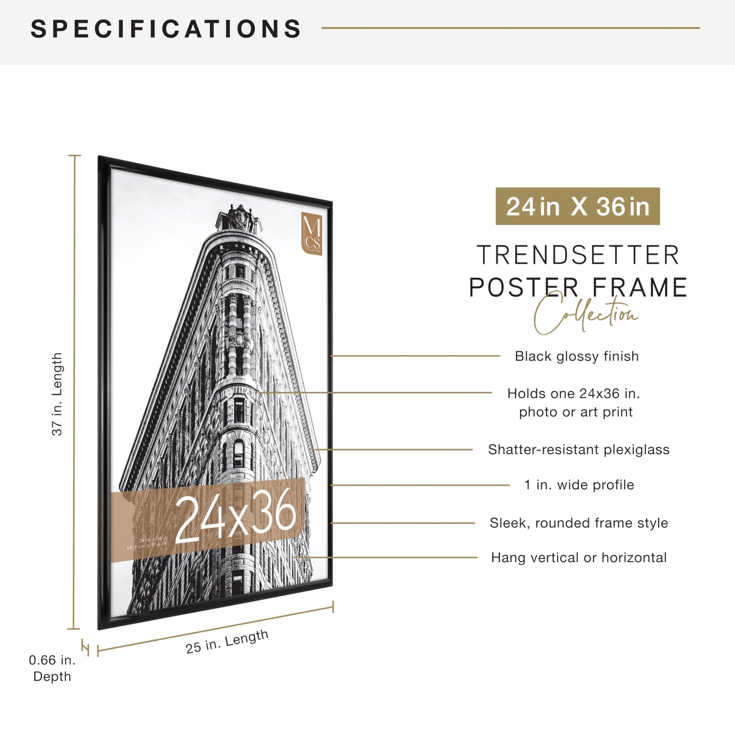 MCS 65549 Trendsetter Poster Frame, 24 by 36-Inch, Black