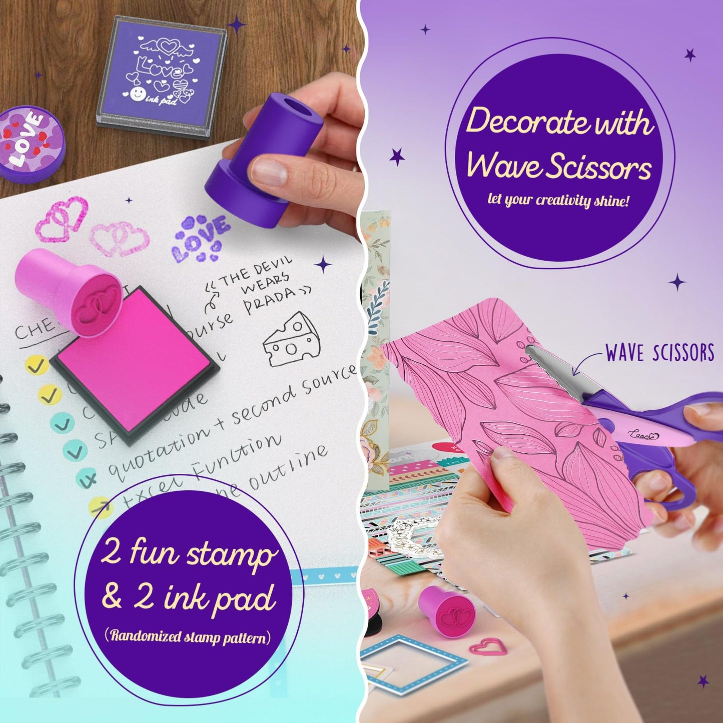 2-Pack Mega DIY Journal Kit - Gifts for Girls Ages 8 9 10 11 12 13 14 Year Old - Birthday Gifts for Girls, Arts & Crafts Kit for Kids, Teen Girl Trendy Stuff - Scrapbook & Diary Set