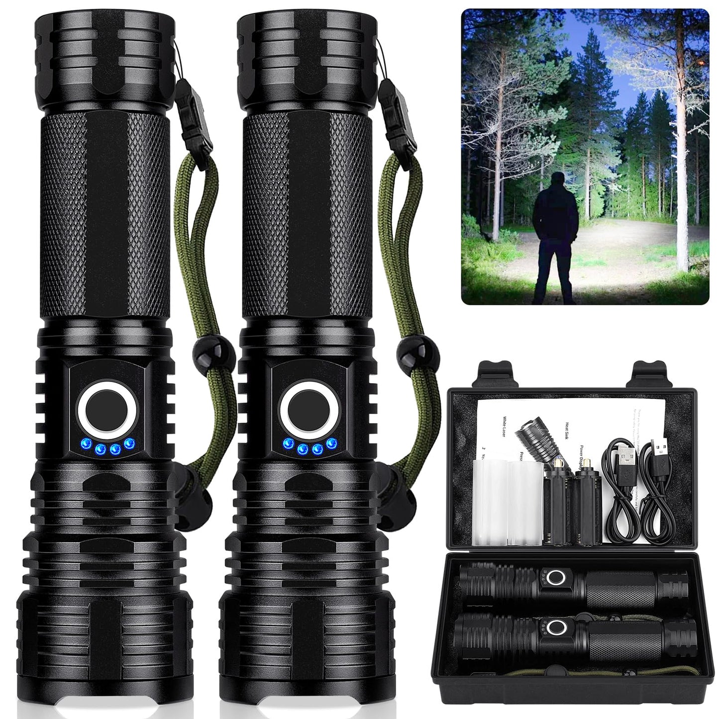 Rechargeable Flashlight 990,000 Lumens, BCOTE Super Bright Led Flashlights, Flash Light with ΒATTERY & 12 Hours Runtime, Zoomable, IPX6 Waterproof Flashlight High Lumens for Emergency Camping
