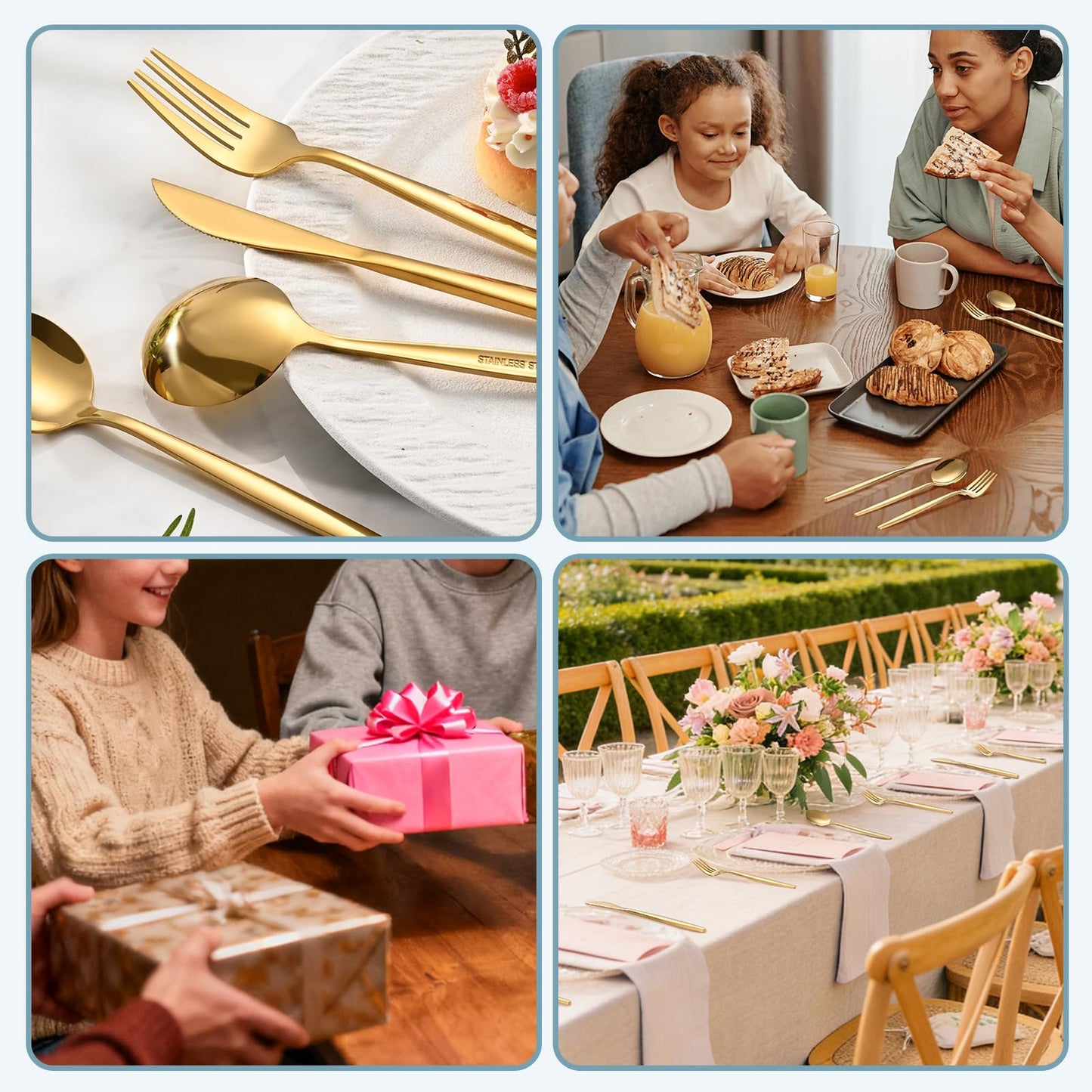 40 Piece Gold Silverware Set for 8, Stainless Steel Cutlery Set, Mirror Polished Flatware, Dishwasher Safe Tableware for Home, Wedding & Party