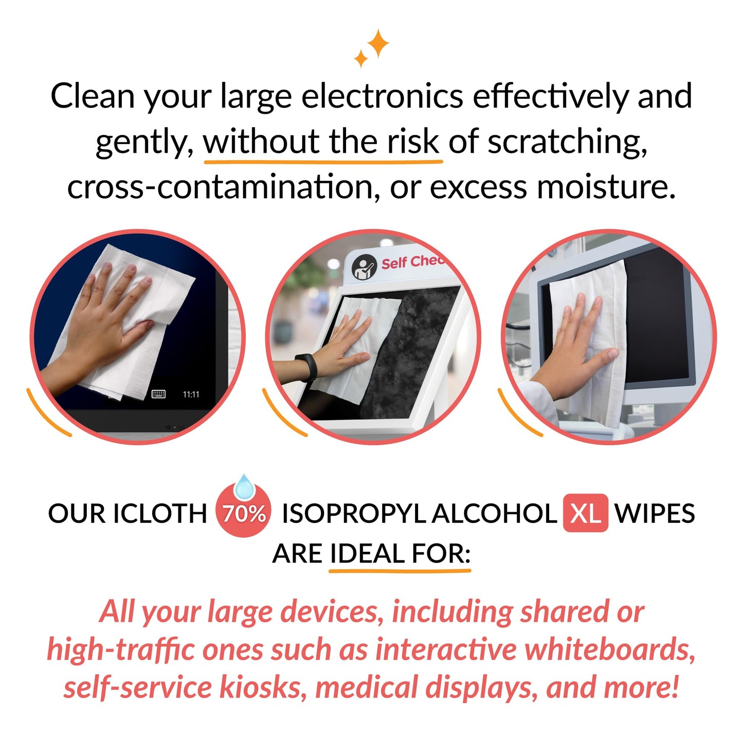 iCloth 70% Isopropyl Alcohol XL Screen and Electronics Wipes, Lint-Free, Streak-Free, Fast-Drying, Removes Dust and Fingerprints (24 Wipes)