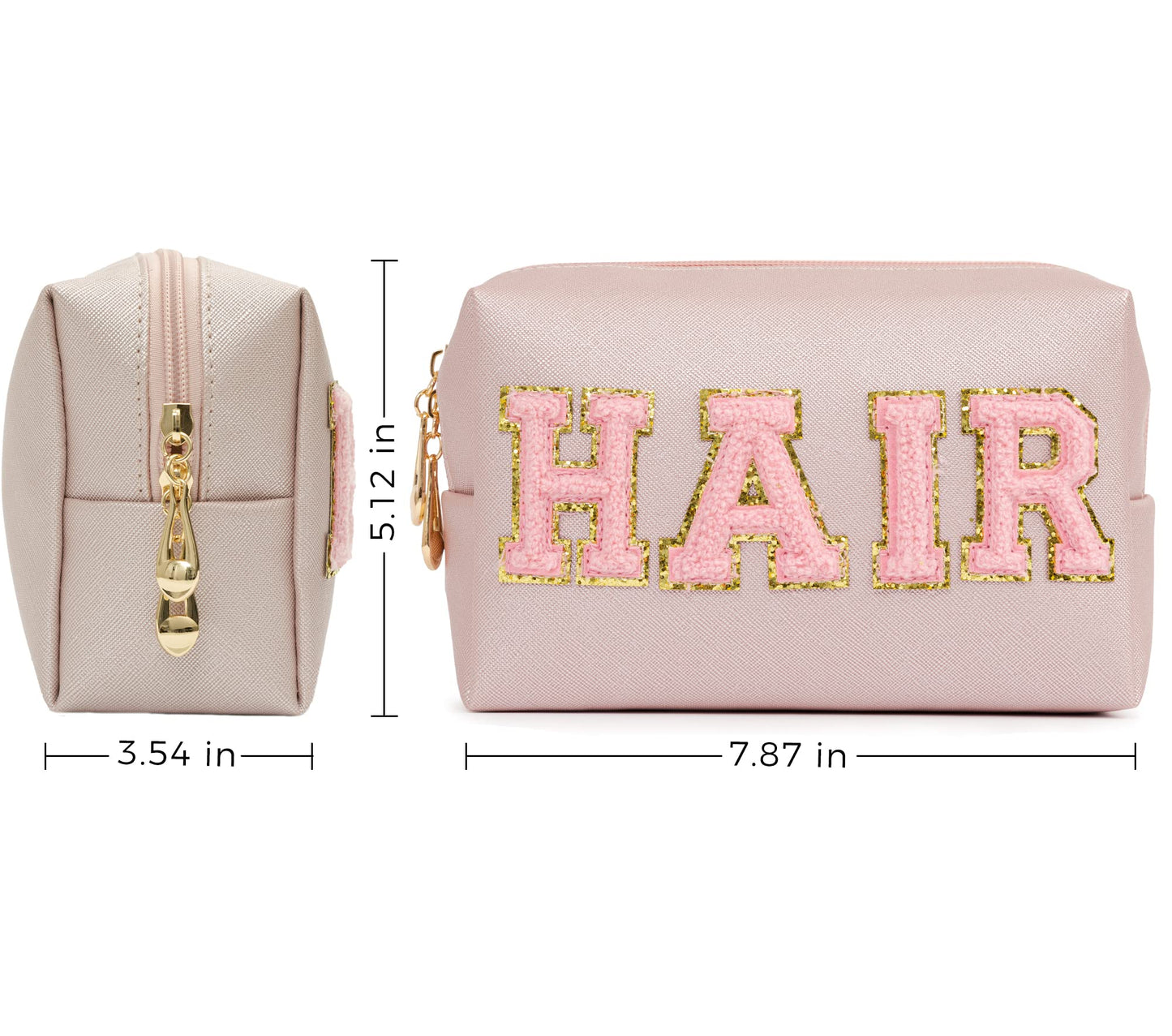 HBselect 4 Pcs Preppy Makeup Makeup Bag, Cute Waterproof PU Leather Chenille Letter Cosmetic Bag Travel Makeup Bag, Preppy Makeup Pouch Toiletry Zipper Pouch Organizer for Women and Girls