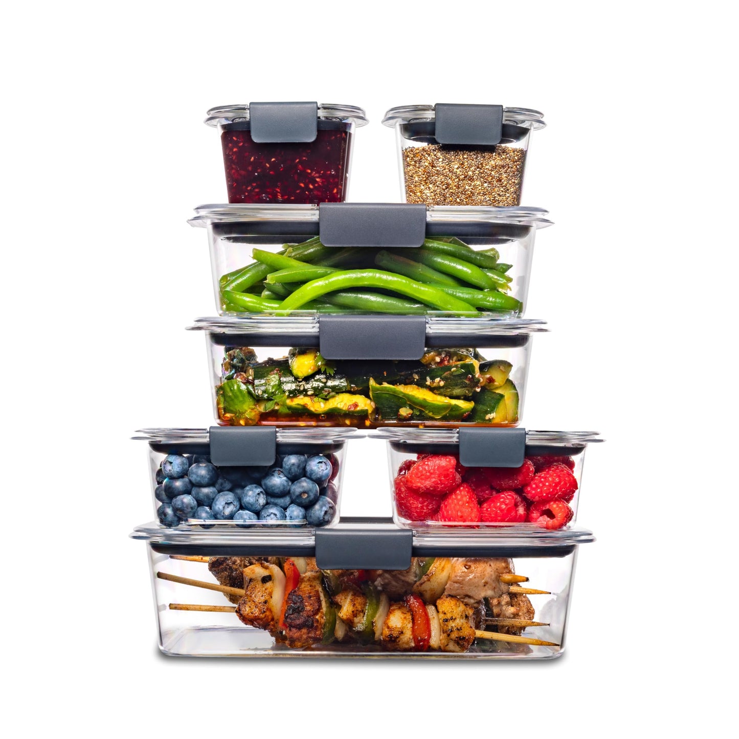 Rubbermaid 14-Piece Brilliance Food Storage Containers with Lids for Lunch, Meal Prep, and Leftovers, Dishwasher Safe, Clear/Grey