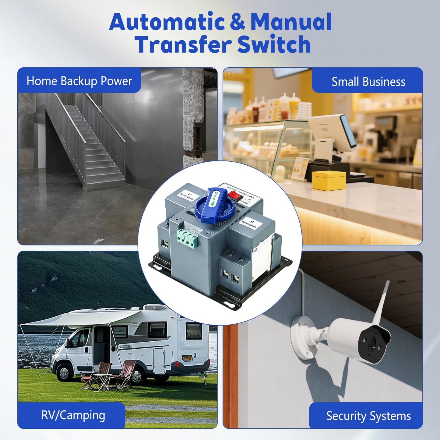 110V 63A Automatic Transfer Switch (ATS) for Home Generators - Dual Power Source Changeover with Auto/Manual Mode，Instant Changeover for Home/Commercial/RV/Backup Generator