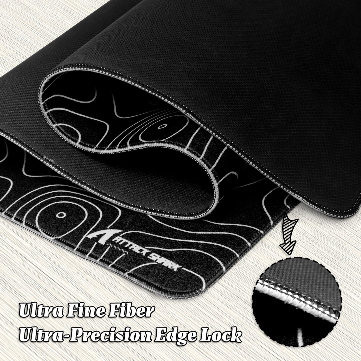 ATTACK SHARK CM02 PRO Extra Large Gaming Mouse Pad, with Anti-Slip Rubber Never-Slip Stability Esports Mousepad, XXL Full Desk Coverage for Writing Desk Office Home Laptop-Black Topographic Line