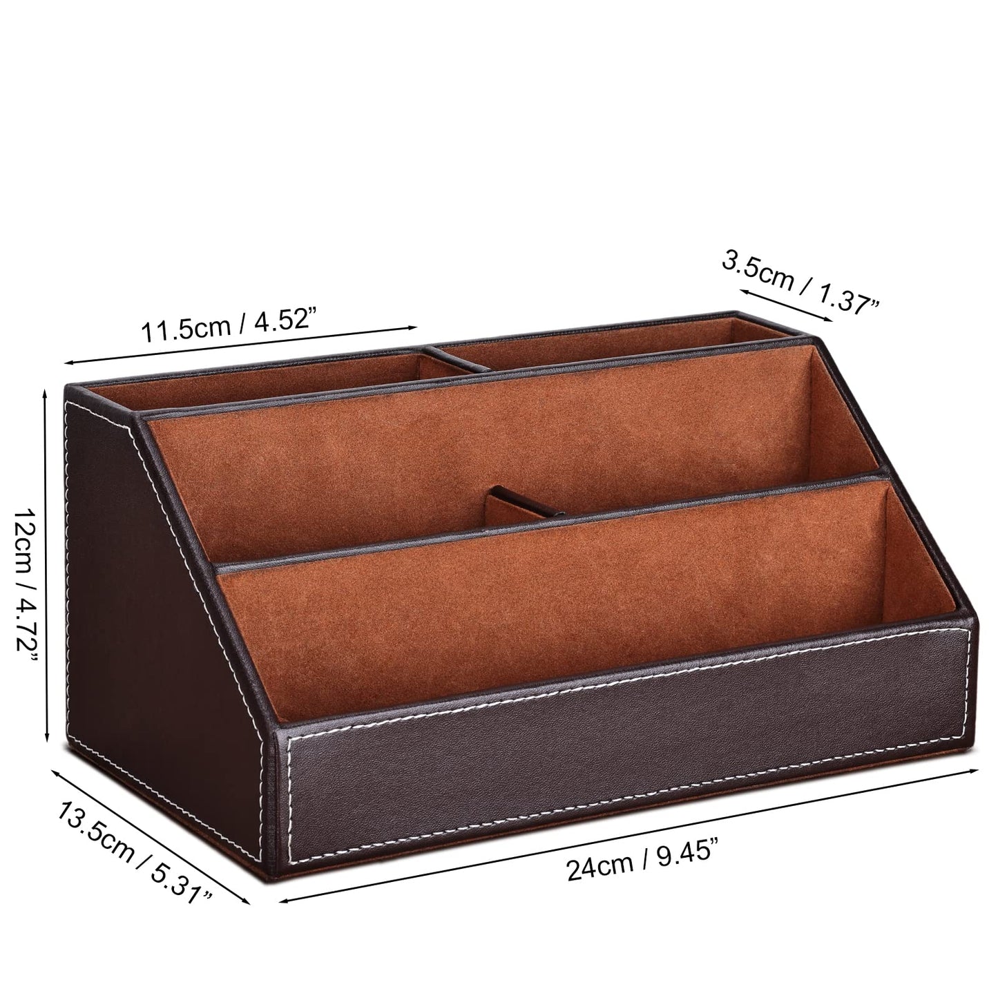 KINGFOM Leatherette Multi-Function Desk Organizer Storage Box, 5 Compartments Office Supplies Caddy, Pen/Pencil, Cell Phone, Business Name Cards, Note Paper, Remote Control Holder Organizer