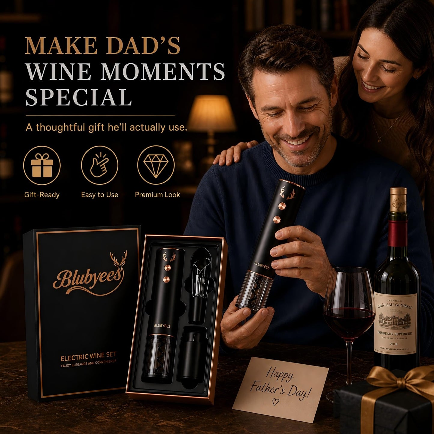 4-in-1 Electric Wine Opener Set – Rechargeable Automatic Corkscrew, Foil Cutter, Aerator & Vacuum Stopper, Wine Accessories Gift Set for Dad, Father’s Day Gifts for Men, Husband, Wine Lovers