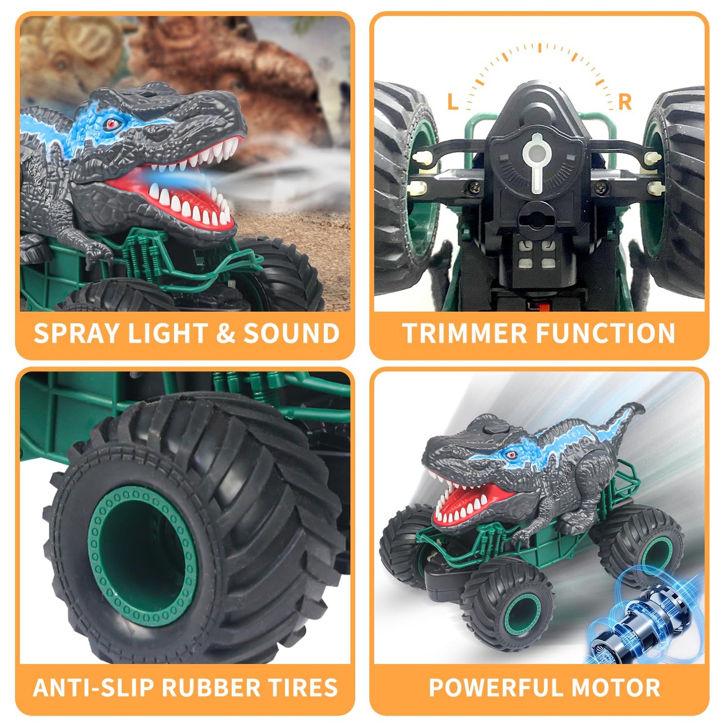 ZDCZ Dinosaurs Toys for Kids, Remote Control Cars Toy 3 4 5 6 7 8-12 Year Old Hobby Dinosaur Truck with Music, Lights,Spray, 2.4GHz All Terrain Rechargeable Electric Toys Gifts for Boys