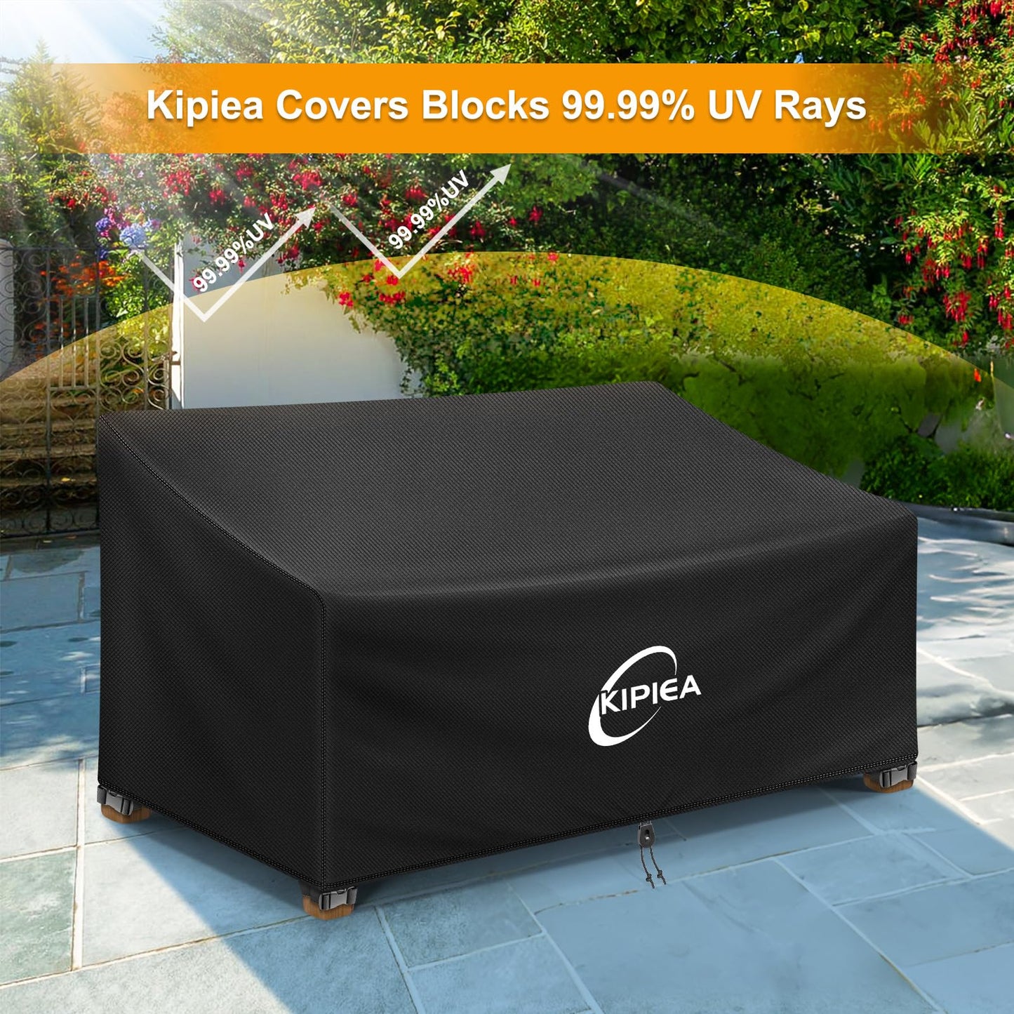Kipiea Patio Sofa Cover, Heavy Duty 600D Outdoor Couch Cover Waterproof Winter, 3-Seat Patio Furniture Cover Loveseat, Outdoor Sofa Covers with Anti UV and No Tears, No Fading (110" W x 34" D x 31" H)