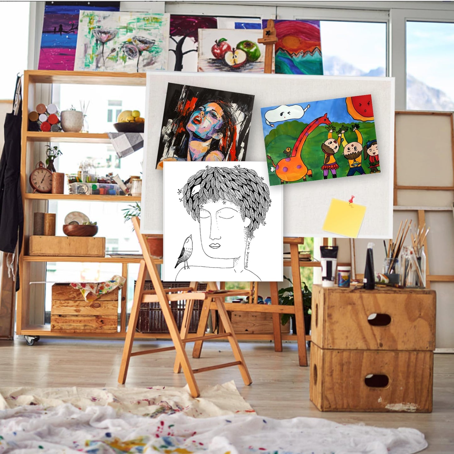 AMKIOKIO 24x36 Inch White-Framed Linen Cork Board - Stylish Home Decor, Versatile Pinning Surface, Includes Hanging Kit