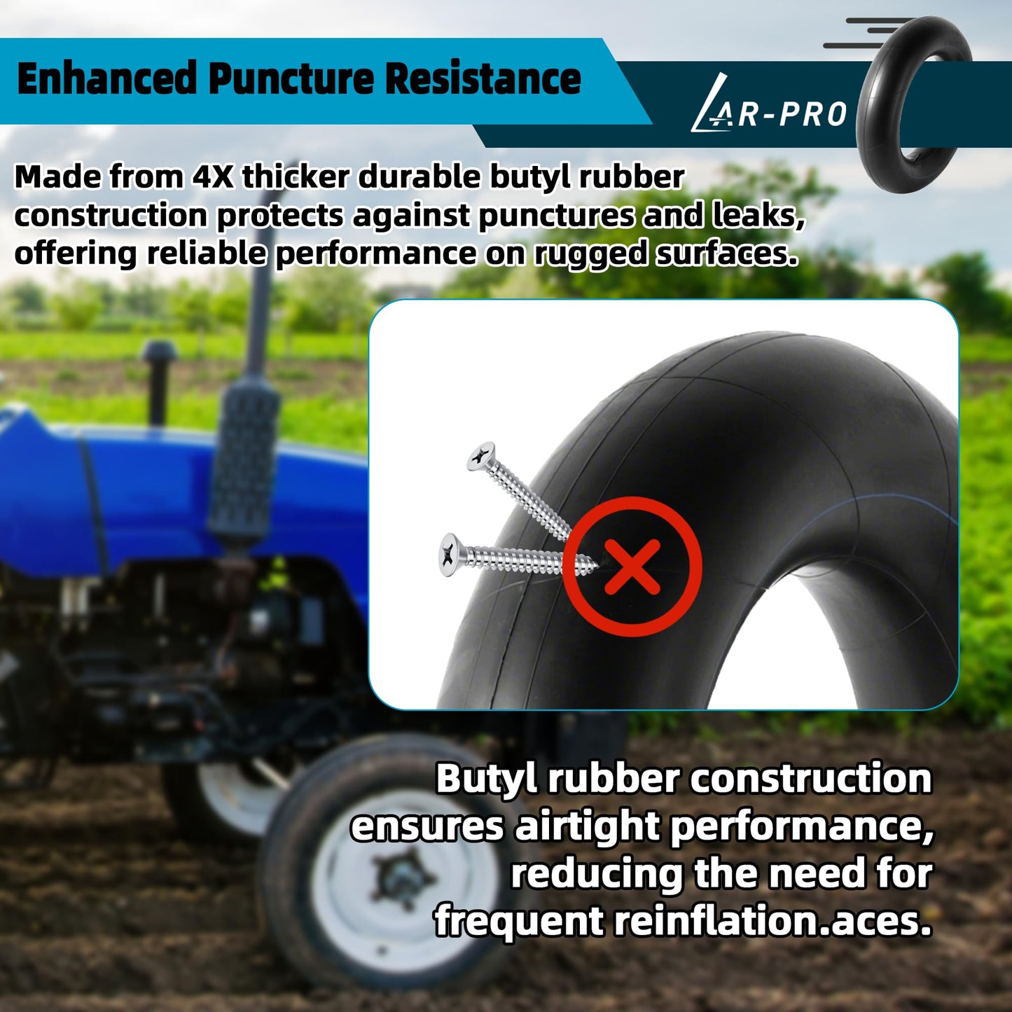 AR-PRO (2-Pack) MR14/15 Heavy-Duty Tire Inner Tubes with TR13 Straight Valve Stems fits R14" R15"- Made from Durable Butyl Rubber