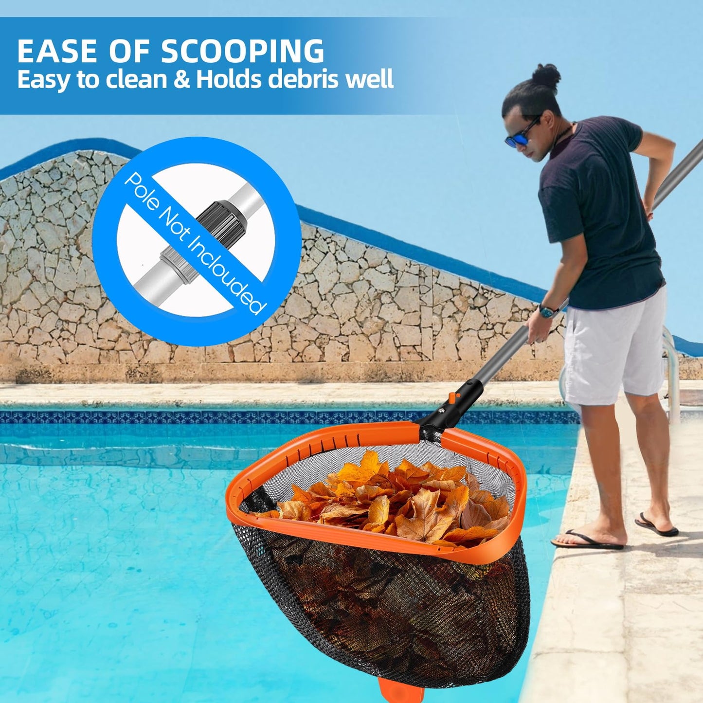 52CM Extra-Large Pool Net, Pool Skimmer Net with Double-Layer Netting Bag, Aluminum Frame, Deep Nylon Large Capacity Pool Cleaning Net, Leaf Skimmer Rake for Above Ground & In-ground Pools (No Pole)
