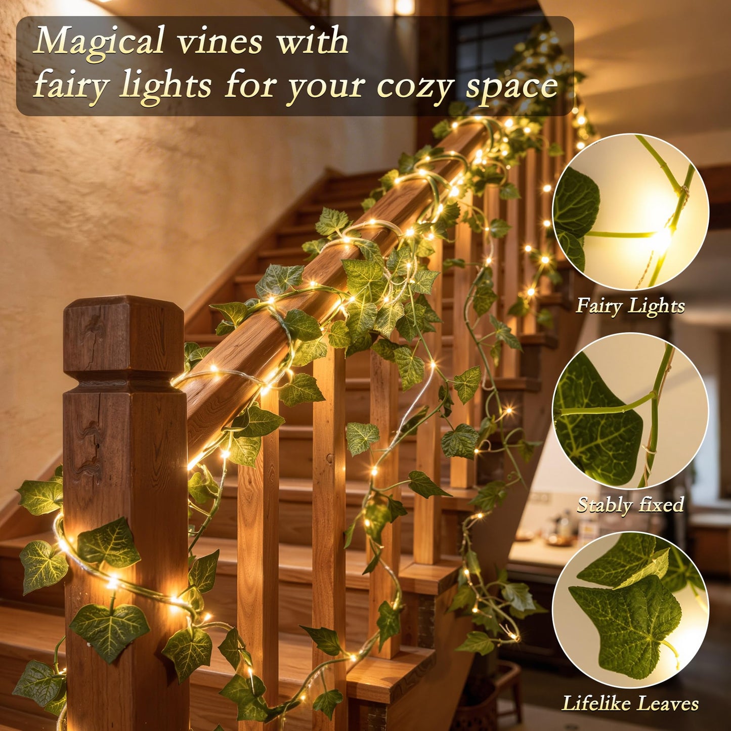 Soagrc Ivy Vines with Fairy Lights, 200 LED Vine Lights with Remote and 8 Lighting Modes, Ivy Curtain Lights for Dorm Wall Wedding Party Garden Decor, 6.6ft x 6.6ft