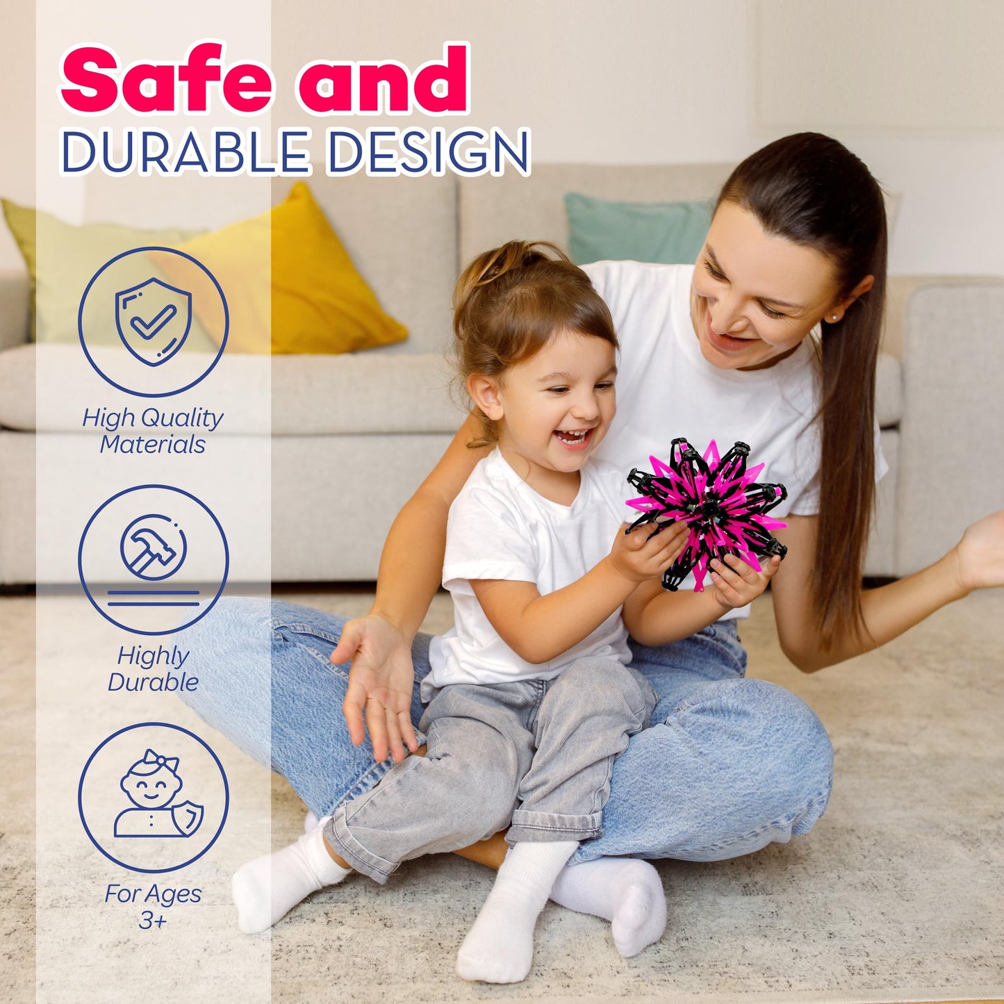 4E's Novelty 3 Pack Expandable Breathing Ball Sphere Toy - Expanding Stress Relief Breathing Ball Toys for Kids & Adults - for Anxiety, Yoga, Deep Breathing, ADHD - Neon Blue, Pink, & Green