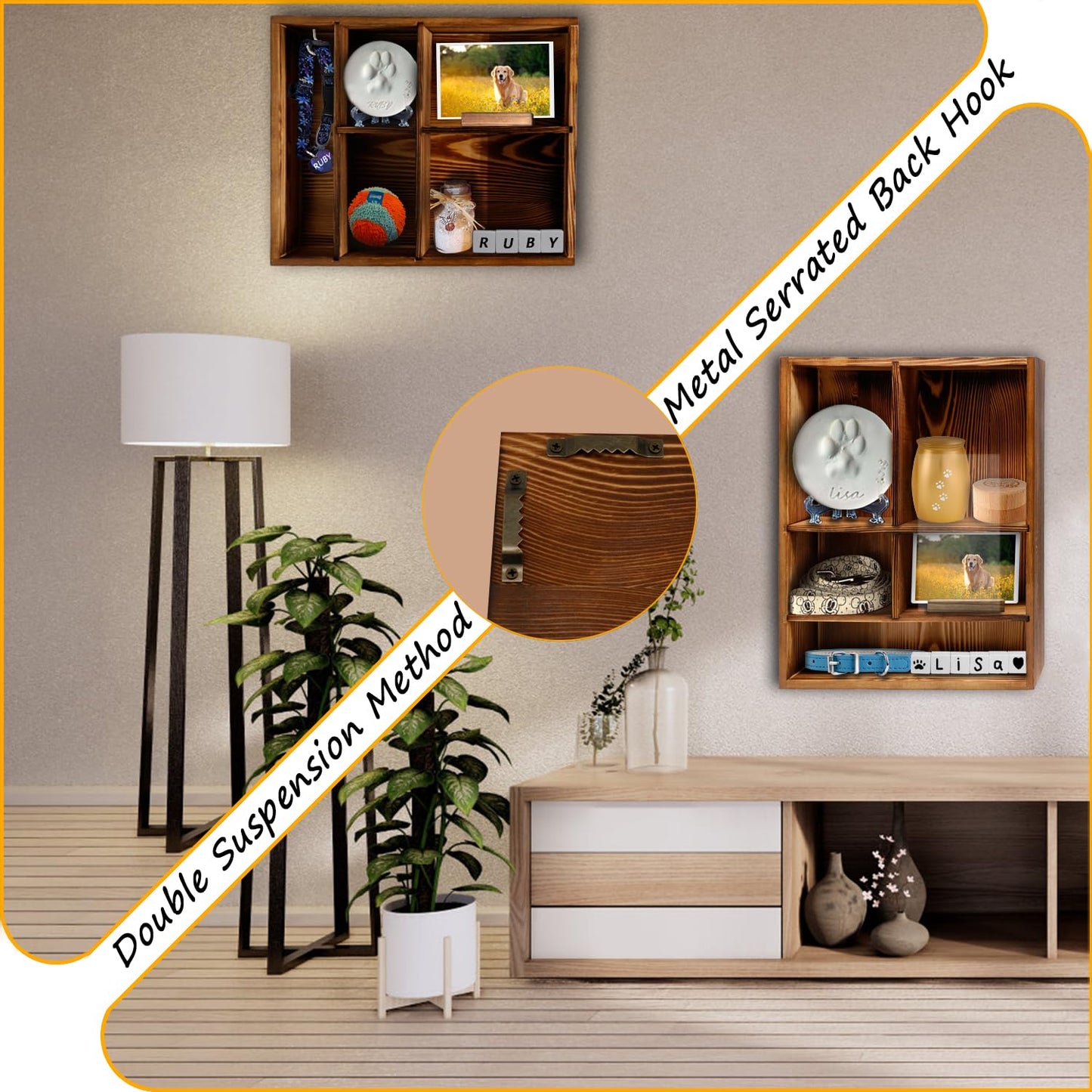Sofunii Pet Memorial Shadow Box with Shelves for Dogs or Cats,11 * 14" Solid Wood Pet Frame Urn Ashes Display Case for as Loss Pet Remembrance Memory Keepsak -(Carbonization Black)